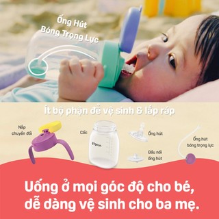 Bình tập hút tập uống nước cho bé Pigeon PP cao cấp chống sặc có ống hút bi trọng lực 250ml