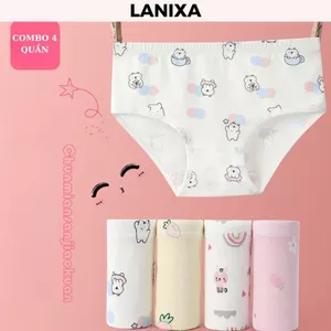 COMBO 4 Quần lót bé gái cotton cao cấp co giãn êm ái họa tiết gấu thỏ cute dễ thương LANIXA L7000