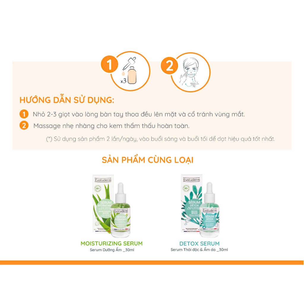 Tinh chất Serum Vitamin C Evoluderm giúp sáng da mờ thâm, dưỡng da mịn màng tươi sáng 30ml
