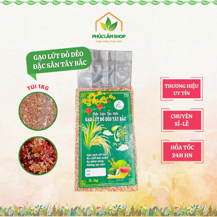 Gạo lứt đỏ dẻo đặc sản Tây Bắc Glulu sát mộc giàu dinh dưỡng, loại thượng hạng, gạo lứt Tây Bắc- Gạo ngon Phúc Lâm Shop