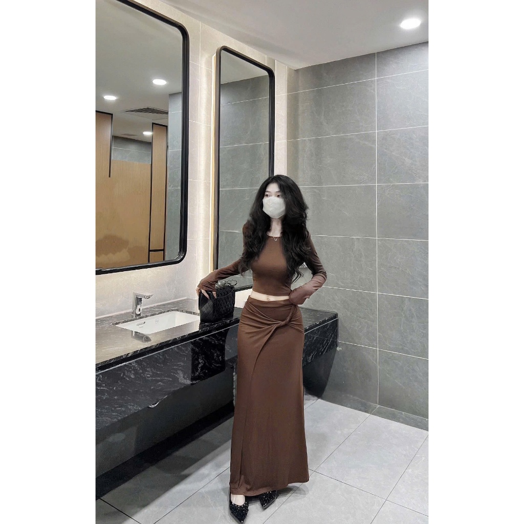 ZIMM STORE - Set đồ nữ ôm body  tay dài phối chân váy suông