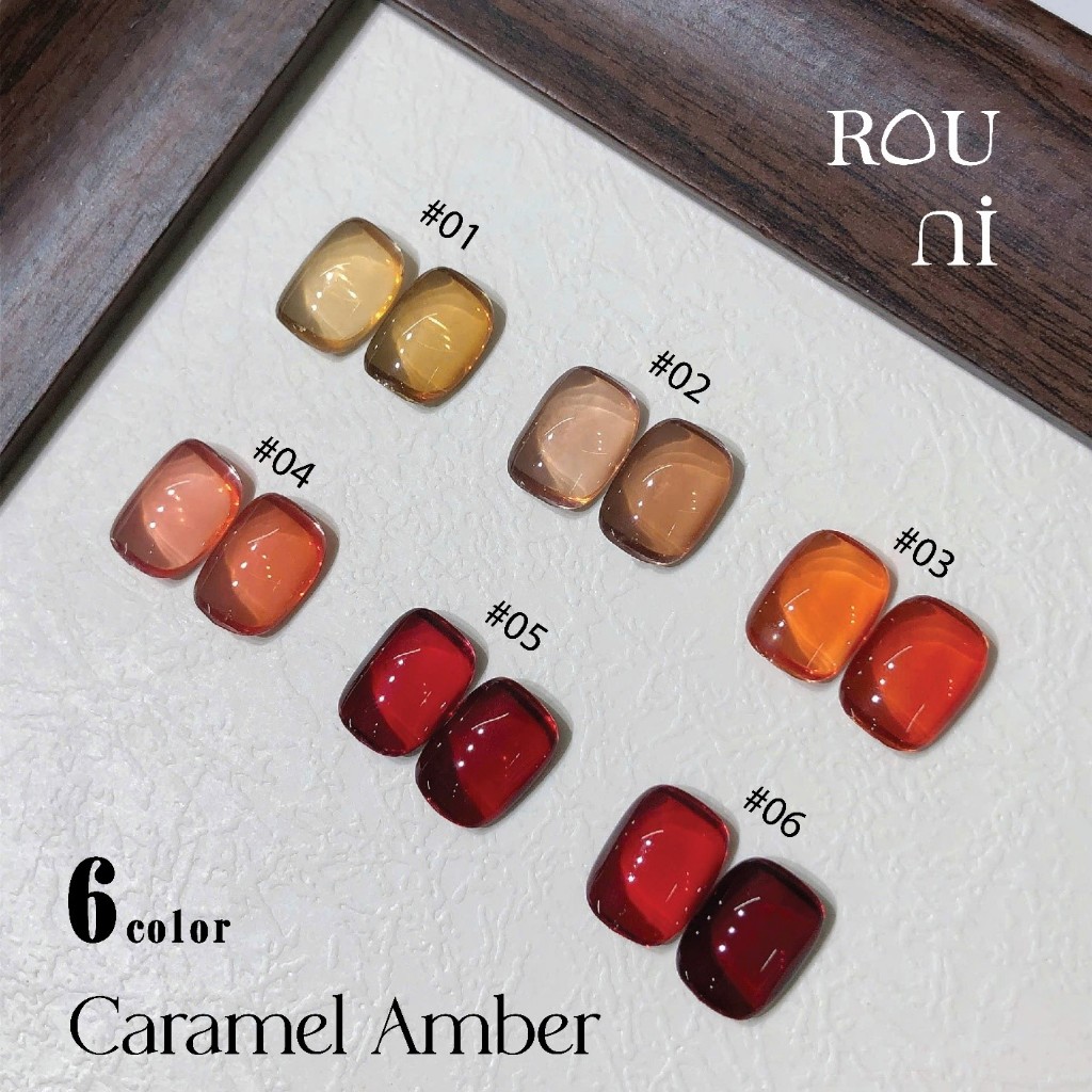 ROUni sơn gel màu hổ phách 2026 thời thượng mùa thu đông màu caramel trong suốt cho tiệm nail