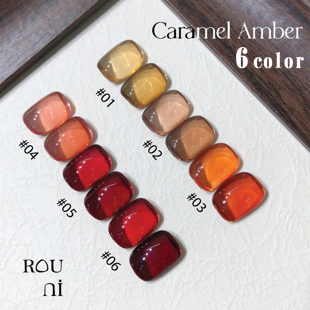 ROUni sơn gel màu hổ phách 2026 thời thượng mùa thu đông màu caramel trong suốt cho tiệm nail