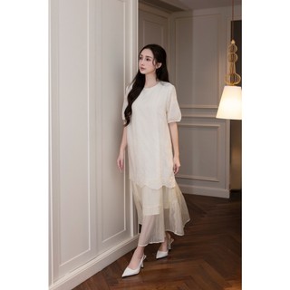 SWANLAKE | Váy Đầm Nữ Suông Maxi Xòe Tay Ngắn Cotton Thêu Hoa Tiệc Công Sở Thanh Lịch D13052