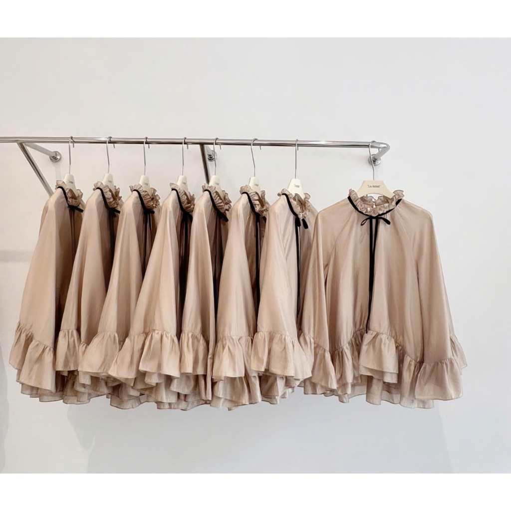 Áo Kiểu Babydoll Vải Tơ Óng Cổ Bèo Thắt Nơ Dài Tay, Áo Sơ Mi Nữ Dáng Xòe Giấu Bụng Phong Cách Tiểu Thư - CHAMIE STUDIO
