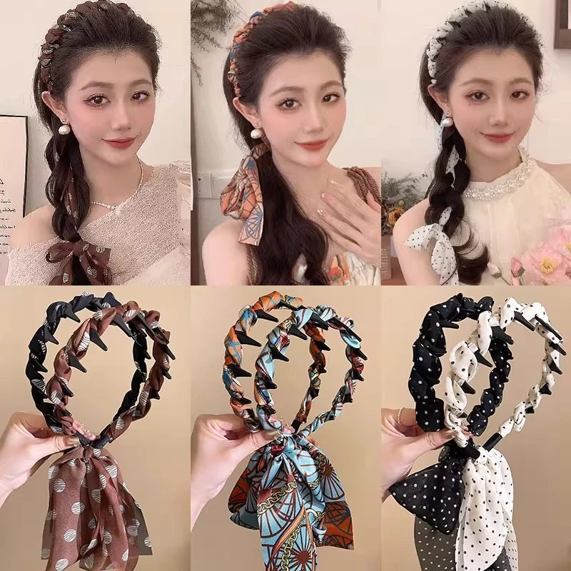 Bờm Tóc, Băng Đô Cài Tóc Tết Dây Lụa Tạo Kiểu Họa Tiết Xinh Xắn Tiểu Thư Phụ Kiện Tóc Nữ Empoli