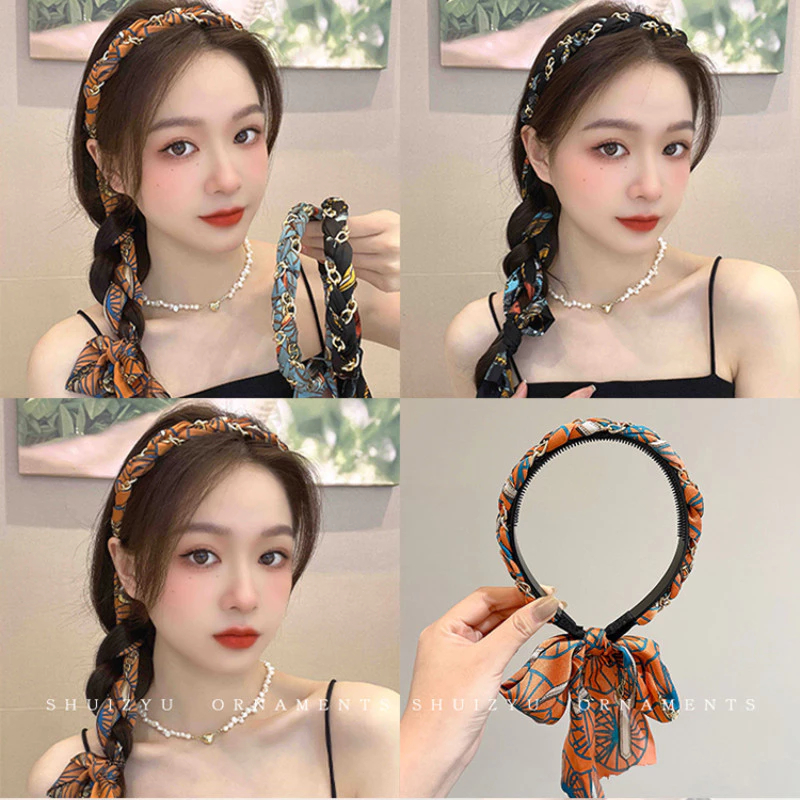 Bờm Tóc, Băng Đô Cài Tóc Tết Dây Lụa Tạo Kiểu Họa Tiết Xinh Xắn Tiểu Thư Phụ Kiện Tóc Nữ Empoli