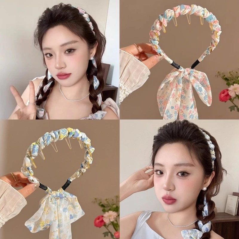 Bờm Tóc, Băng Đô Cài Tóc Tết Dây Lụa Tạo Kiểu Họa Tiết Xinh Xắn Tiểu Thư Phụ Kiện Tóc Nữ Empoli