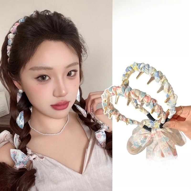 Bờm Tóc, Băng Đô Cài Tóc Tết Dây Lụa Tạo Kiểu Họa Tiết Xinh Xắn Tiểu Thư Phụ Kiện Tóc Nữ Empoli