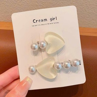 Bộ 2 kẹp tim phối hạt ngọc màu sắc ngọt ngào đáng yêu cho bạn gái