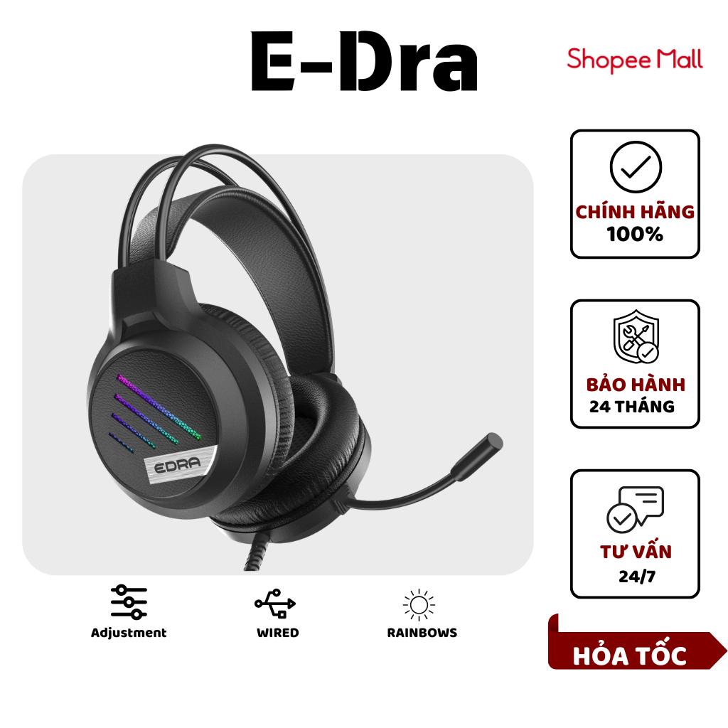 Tai Nghe Chụp Tai GAMING EDRA EH404/ EH406 LED RGB Âm Thanh Vòm 7.1 có Mic Short - Bảo Hành 2 Năm | BigBuy360 - bigbuy360.vn