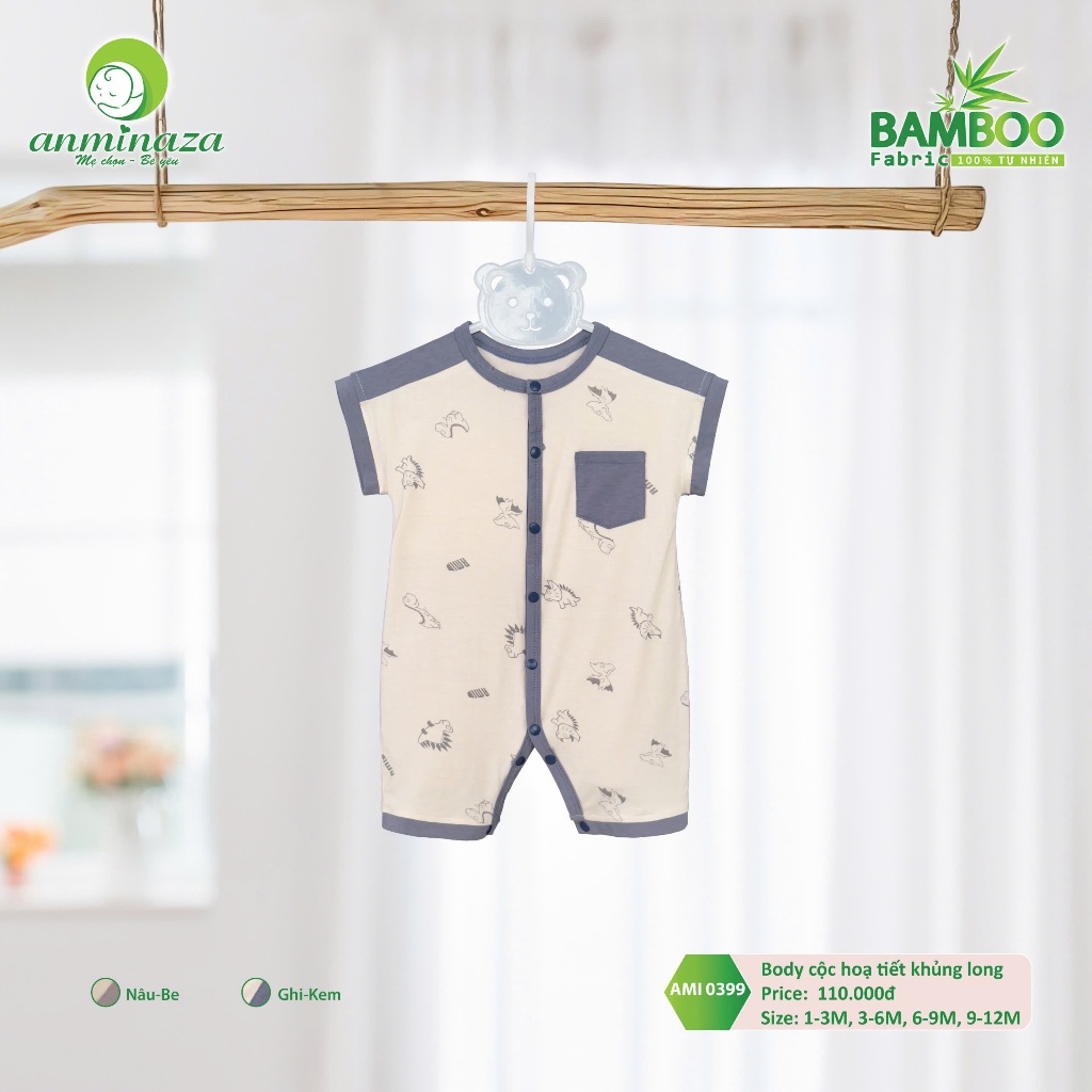 Body Cộc Tay Bé Trai  Vải Sợi Tre Co Dãn Thoáng Mát,Họa Tiết Nghộ Nghĩnh - Hàng Chính Hãng AMI0399
