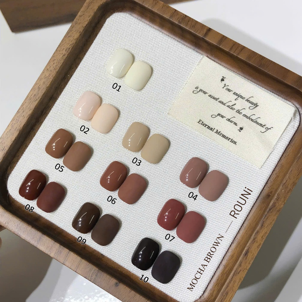 ROUni sơn gel màu nâu chuyên dụng nail mùa thu đông 2026 màu cà phê sữa màu caramel nâu chocolate
