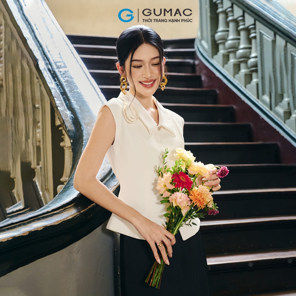 Áo sơ mi nữ GUMAC kiểu gile đính hoa thủ công sang trọng công sở thanh lịch  AF10030