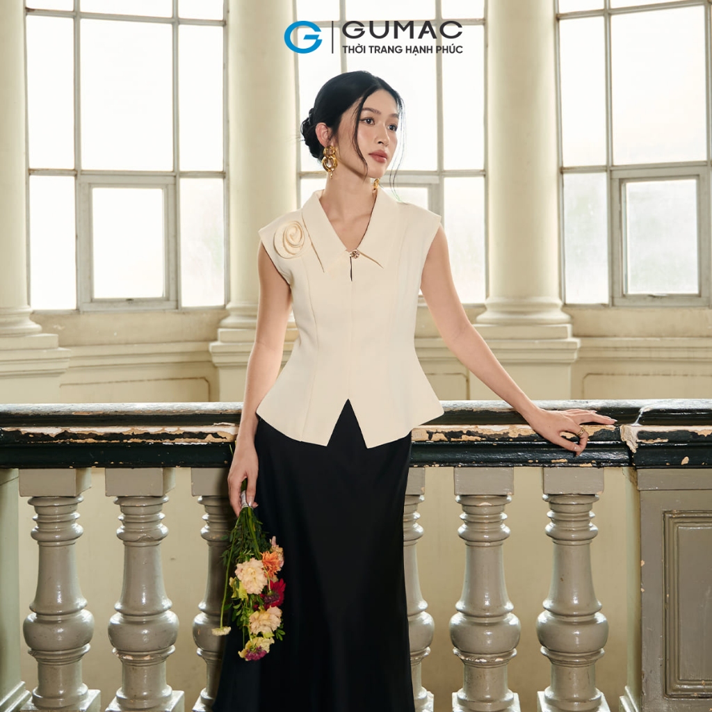 Áo sơ mi nữ GUMAC kiểu gile đính hoa thủ công sang trọng công sở thanh lịch  AF10030