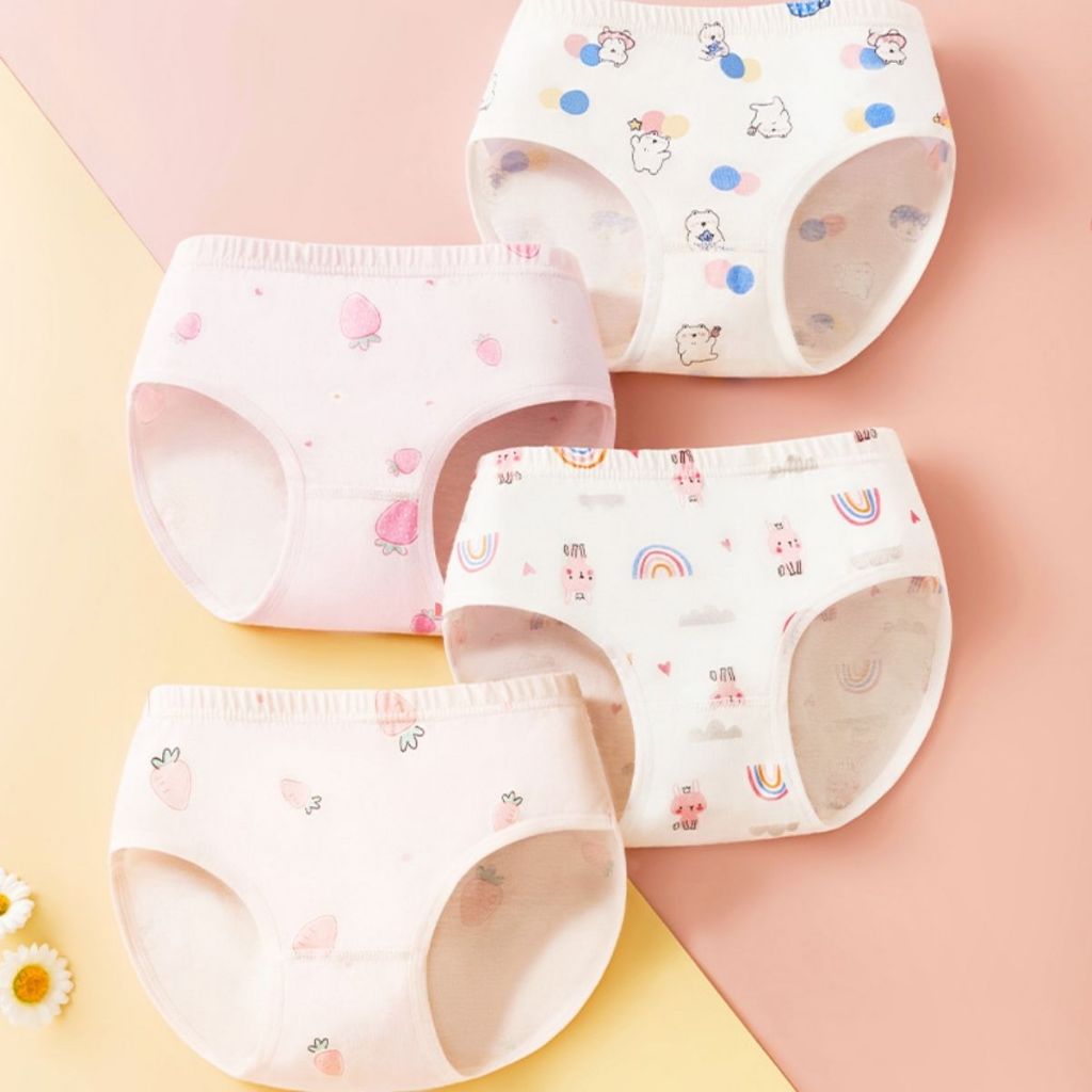 [Hỏa Tốc] COMBO 4 Quần lót bé gái cotton cao cấp co giãn êm ái họa tiết gấu thỏ cute dễ thương LANIXA L7000