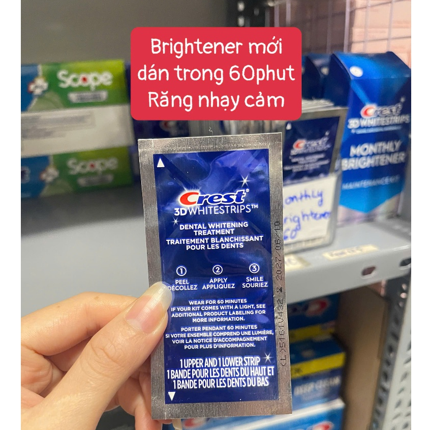 Miếng dán răng Crest 3D Whitestrips Monthly Brightener dành cho răng nhạy cảm 1g