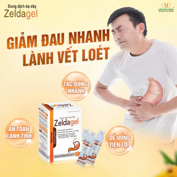 Gói dạ dày Zeldagel hỗ trợ giảm các triệu chứng viêm loét dạ dày tá tràng, trào ngược dạ dày (hộp 15 gói)
