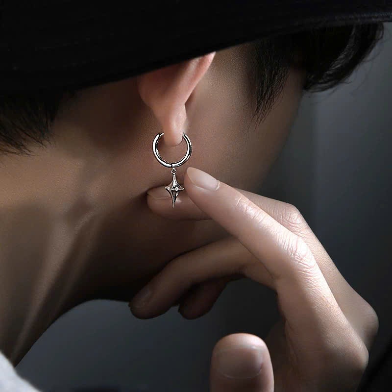 Khuyên tai nam tròn bạc 925 Starlight thiết kế đính hình ngôi sao basic (1 chiếc) | GEMY SILVER KN66