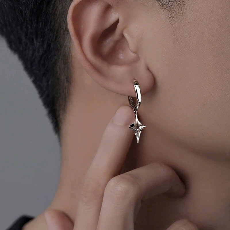 Khuyên tai nam tròn bạc 925 Starlight thiết kế đính hình ngôi sao basic (1 chiếc) | GEMY SILVER KN66