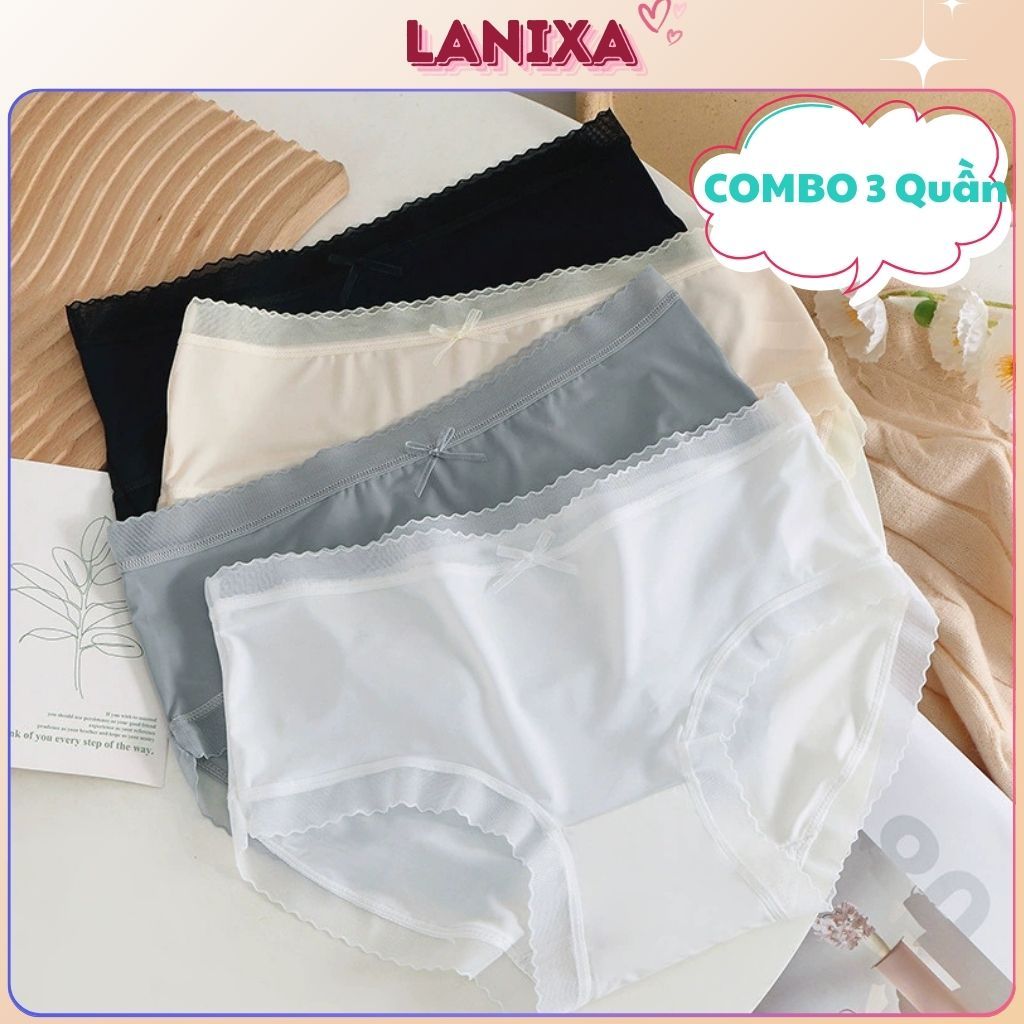 Quần lót nữ lụa băng mềm mại thoáng mát, Quần chip nữ kháng khuẩn khử mùi phối ren gợi cảm L369