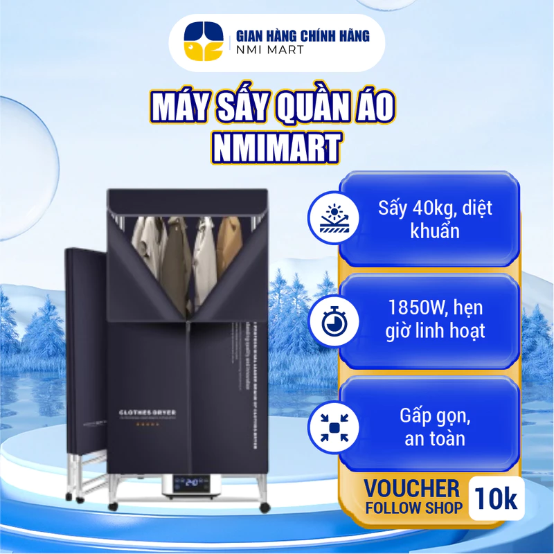 Máy Sấy Quần Áo NMI MART Tủ Sấy thông minh khử khuẩn an toàn, 2 Chế Độ Sấy, Tiết Kiệm không gian 1850W Khô nhanh — ảnh 1
