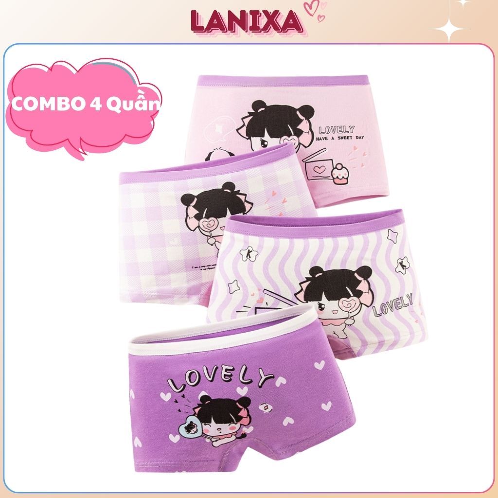 COMBO 4 Quần lót đùi bé gái lành tính an toàn với da họa tiết hoạt hình bắt mắt cute LANIXA L8029