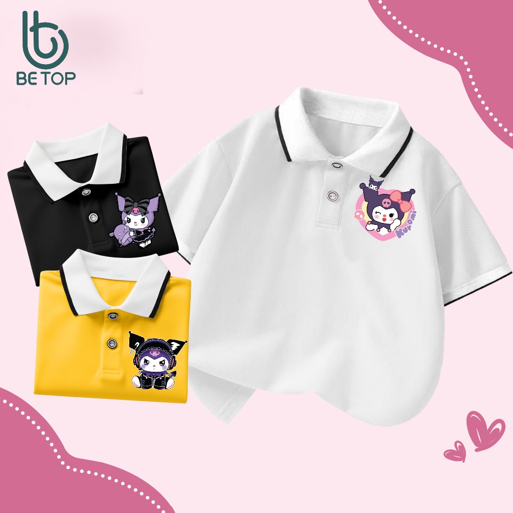 Áo POLO bé gái KUROMI BETOP hình in dễ thương, chất COTTON mềm mịn co giãn tốt, thoải mái đi học đi chơi