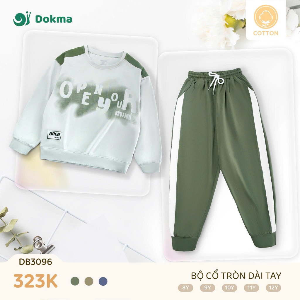 (23-42kg, 7-12Y) Bộ Cổ Tròn Dài Tay Dokma DB3106 DB3107 DB3100 DB3109 DB3264