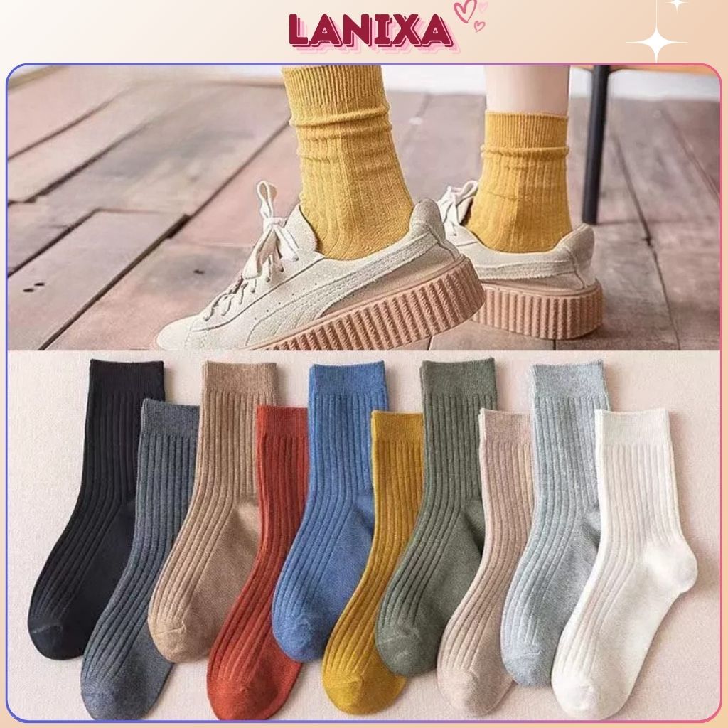 Tất nam nữ cổ trung chất liệu cotton giúp chống hôi chân đơn giản và co dãn vô cùng tốt  LANIXA T44