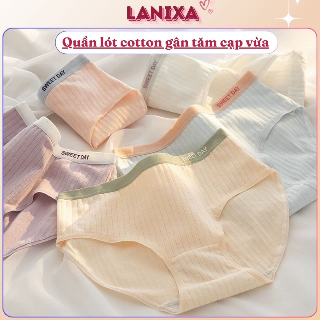 Quần lót nữ cotton kẻ sọc đáy may 2 lớp kháng khuẩn ôm dáng gợi cảm in chữ đẹpdễ thương LANIXA L0763