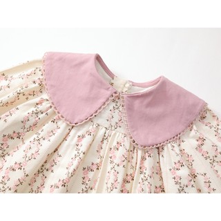 Váy Cho Bé Gái, Váy Dài Tay Cho Bé Gái Phong Cách Tiểu Thư Thiết Kế Hoa Nhí Chất Liệu Cotton Mềm Mịn