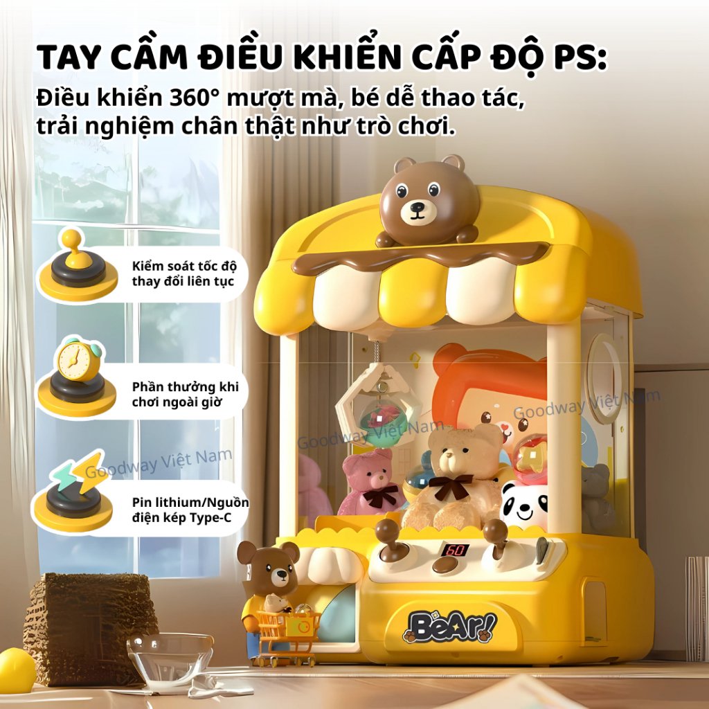 Máy Gắp Thú Mini Goodway Claw Machine Đồ Chơi Gắp Thú Có Nhạc Đèn Cho Bé