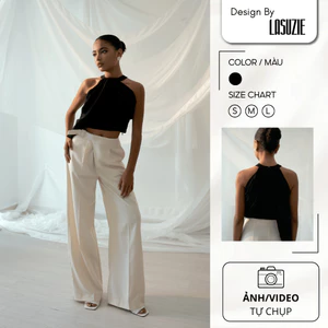 Áo Yếm Leah Top LASUZIE Màu Đen Xếp Ly Thiết Kế Thời Trang Dáng Croptop Dễ Phối Đồ