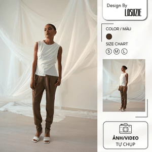 Quần Dài Damila Pants LASUZIE Màu Nâu Cạp Cao Ống Đứng Vải Cao Cấp Thời Trang Công Sở
