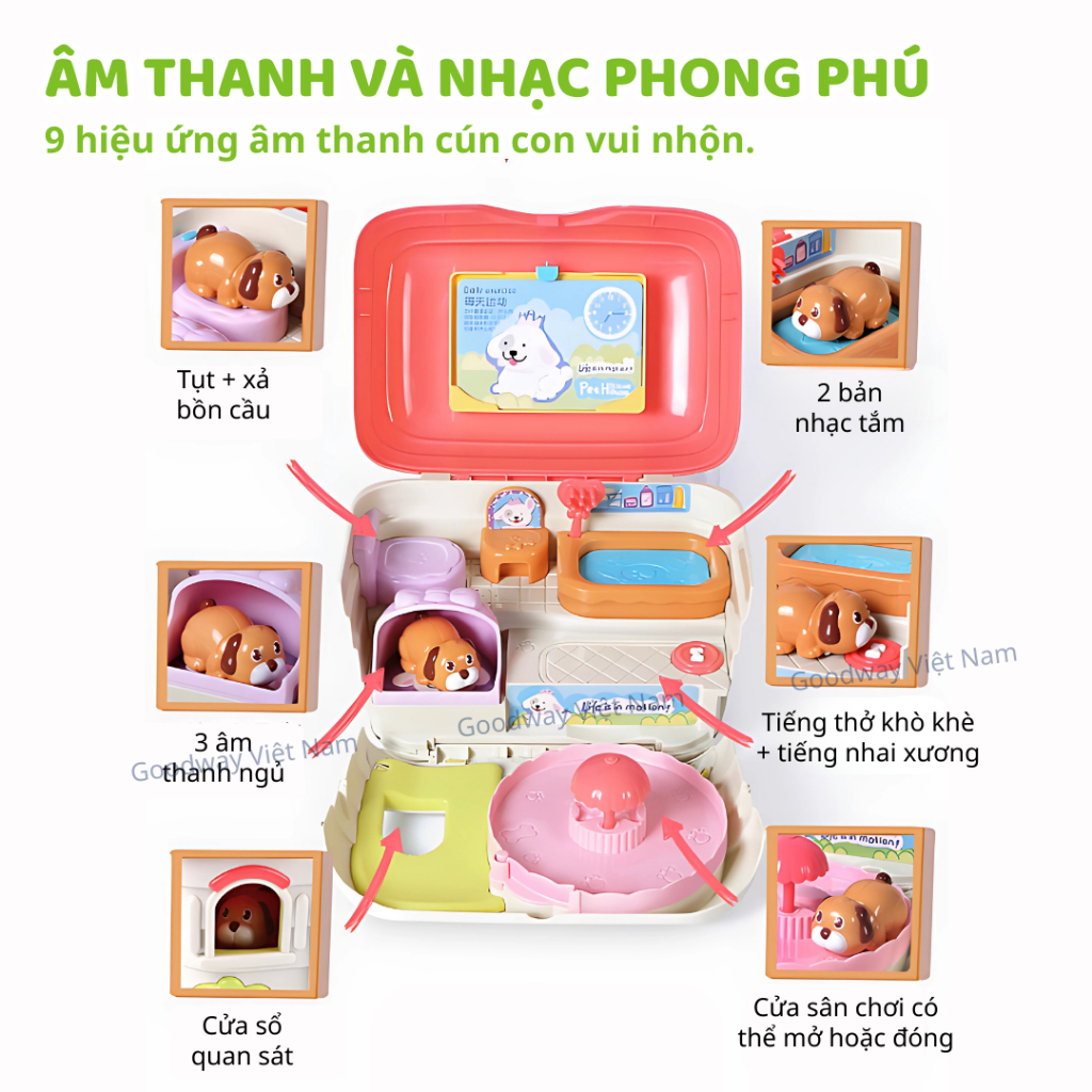 Đồ chơi nuôi thú cưng, ngôi nhà đồ chơi mini kèm âm thanh cho bé trai bé gái chính hãng Goodway