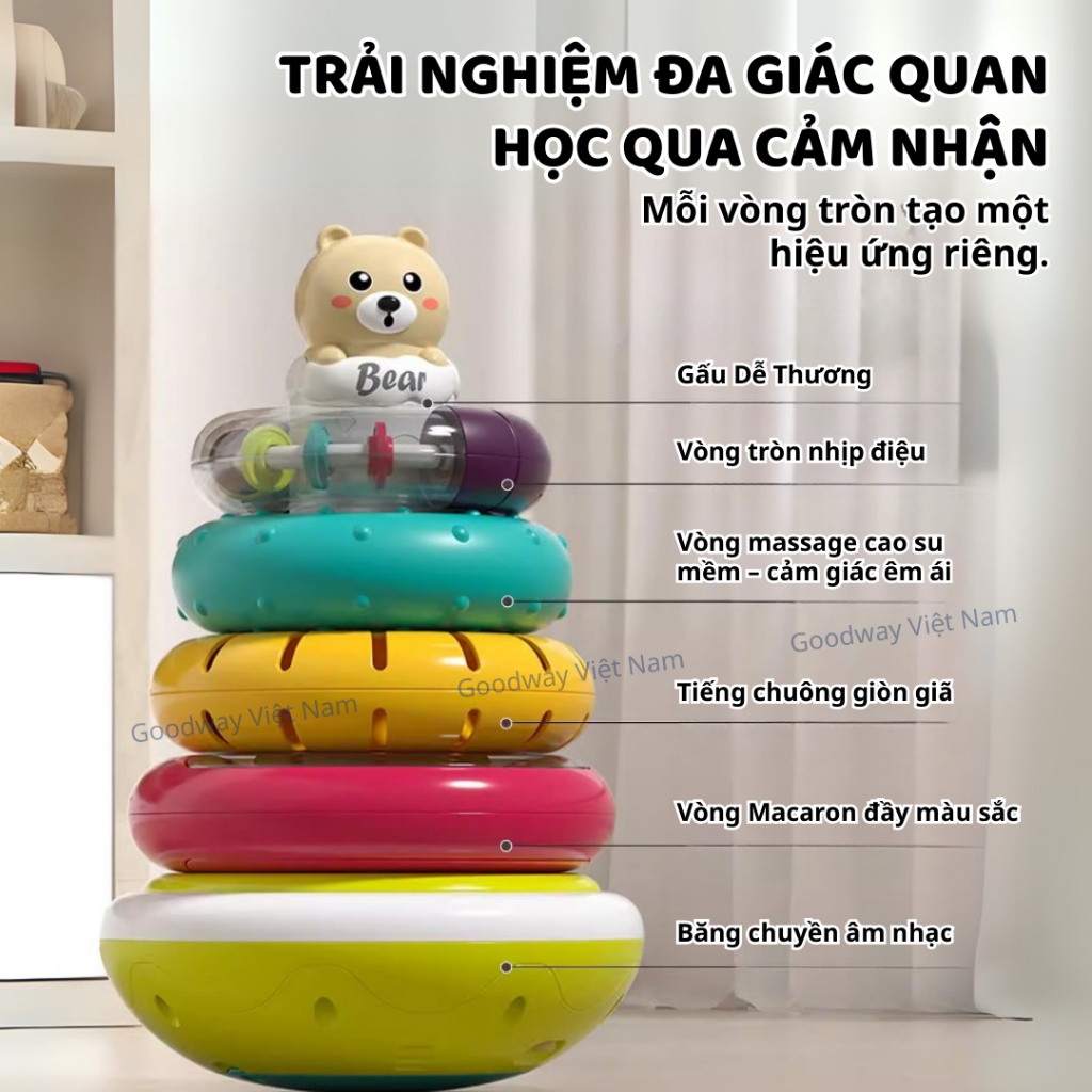 Đồ Chơi Tháp Xếp Chồng Montessori Cho Bé Goodway Stacking Rings Đồ Chơi Âm Thanh Cho Bé Sơ Sinh