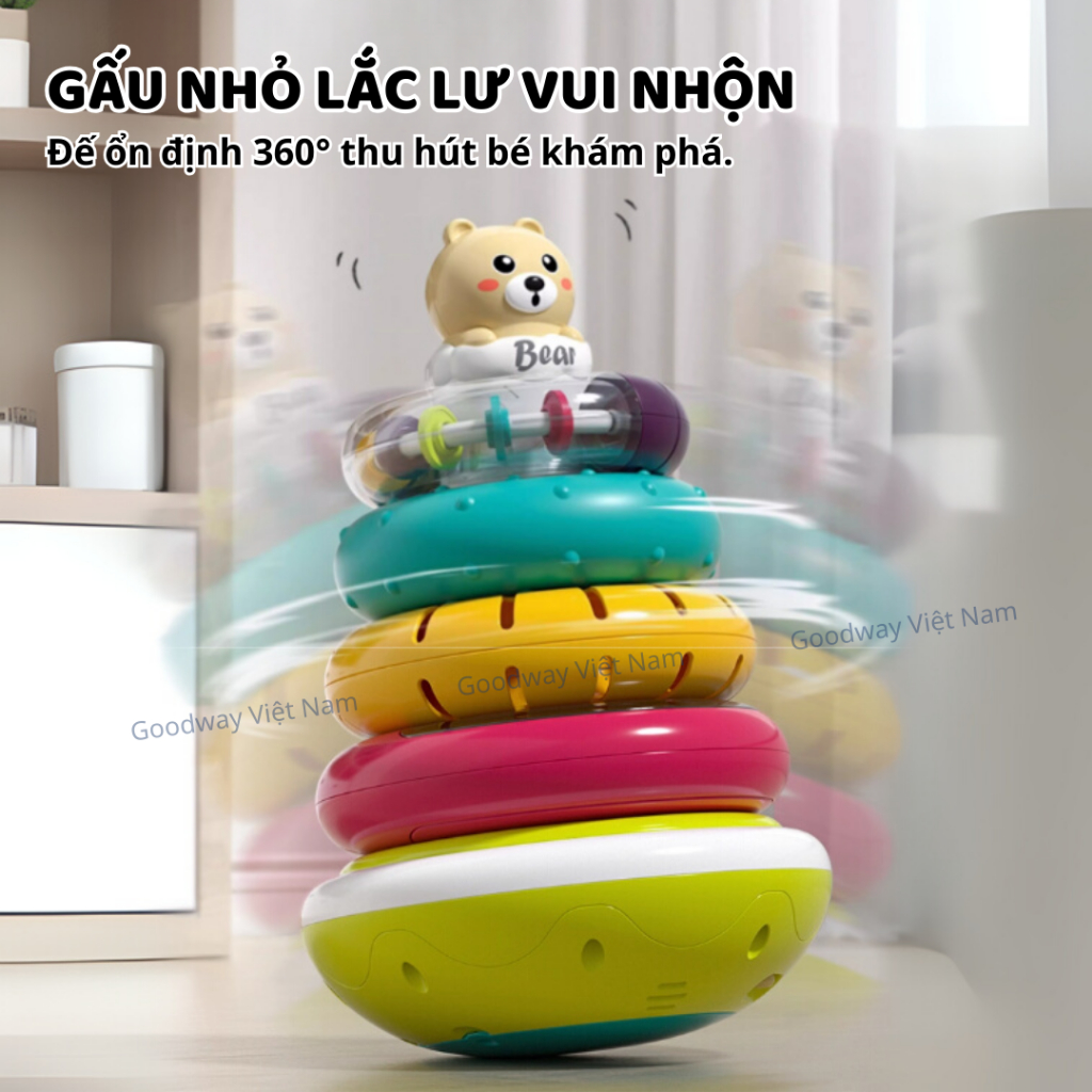 Đồ Chơi Tháp Xếp Chồng Montessori Cho Bé Goodway Stacking Rings Đồ Chơi Âm Thanh Cho Bé Sơ Sinh
