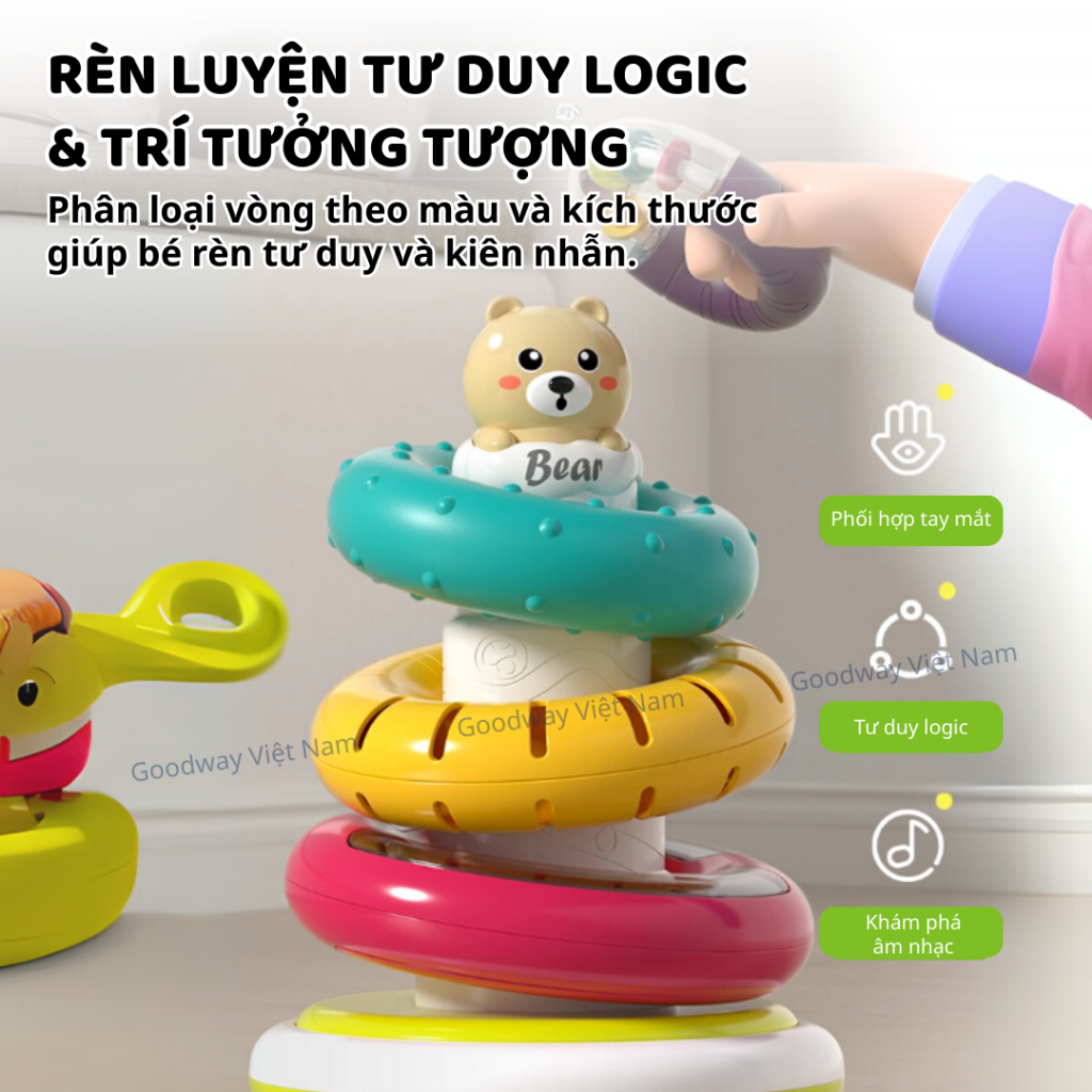 Đồ Chơi Tháp Xếp Chồng Montessori Cho Bé Goodway Stacking Rings Đồ Chơi Âm Thanh Cho Bé Sơ Sinh