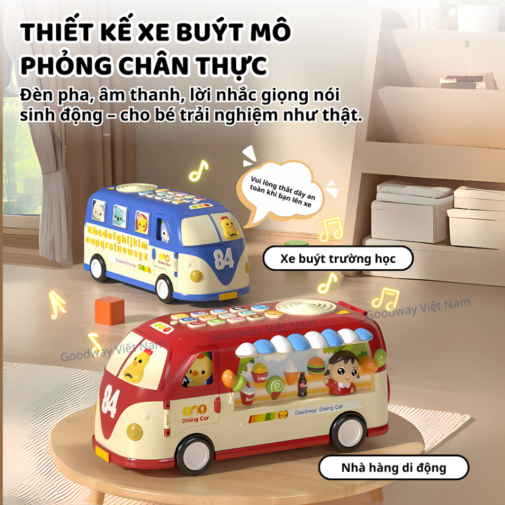 Xe buýt đồ chơi phát nhạc cho bé Goodway Learning Bus đồ chơi tương tác an toàn cho bé sơ sinh
