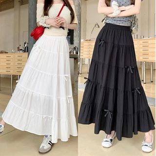 Chân váy dài tầng xoè nữ tính dáng rộng chất voan mỏng lưng thun màu trắng đen VANISA CV058