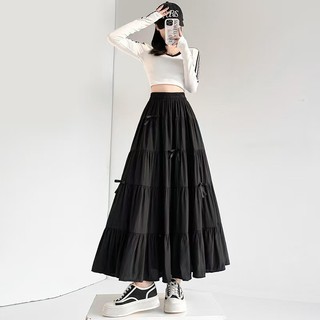 Chân váy dài tầng xoè nữ tính dáng rộng chất voan mỏng lưng thun màu trắng đen VANISA CV058