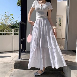 Chân váy dài tầng xoè nữ tính dáng rộng chất voan mỏng lưng thun màu trắng đen VANISA CV058
