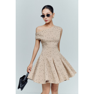 Đầm Ngắn One Shoulder Cocktail, Chất Vải Cotton Muối Tiêu Chấm Bi Thoải mái ,WDN130 , SOME HOW STORE