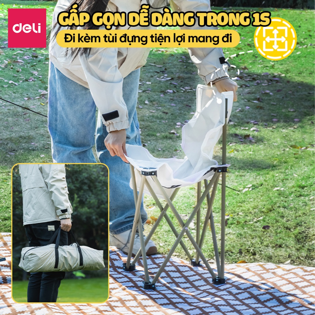 Ghế Camping Dã Ngoại Gấp Gọn Deli Ghế Câu Cá Dễ Mang Đi Du Lịch, Cắm Trại Ngoài Trời Chịu Tải 150kg Gọn Nhẹ Tiện Dụng