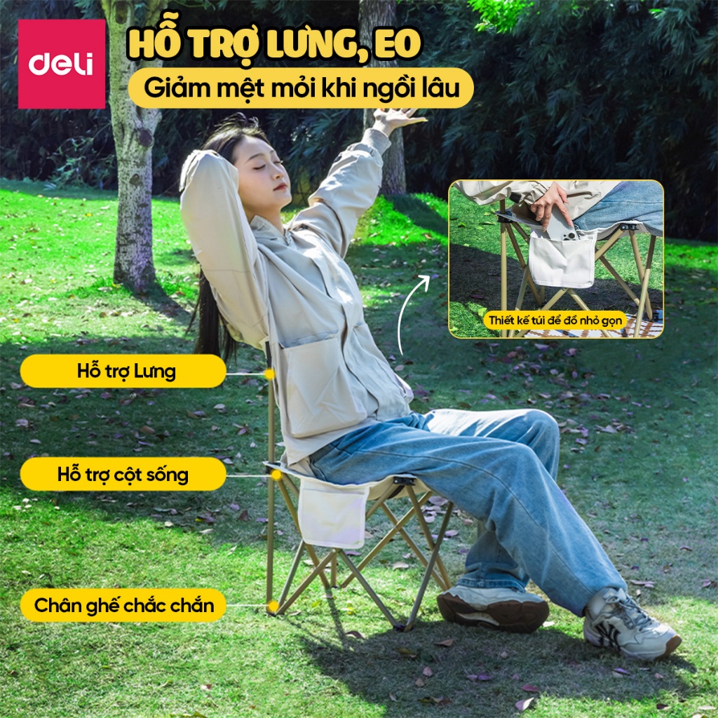 Ghế Camping Dã Ngoại Gấp Gọn Deli Ghế Câu Cá Dễ Mang Đi Du Lịch, Cắm Trại Ngoài Trời Chịu Tải 150kg Gọn Nhẹ Tiện Dụng