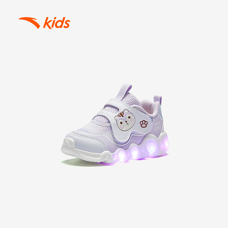 Giày Bé Gái Phát Sáng ANTA Kids 3225C0016 Giày Sneaker Trẻ Em, Giày Tập Đi Khóa Dán Velcro Thoáng Khí, Đế Êm Size 22-27