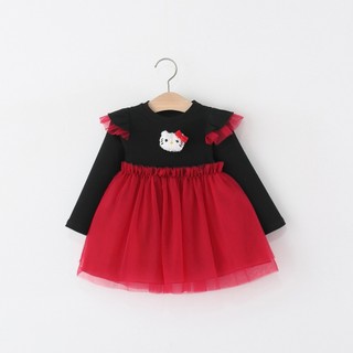 Váy dài tay bé gái dự tiệc váy tutu thời trang trẻ em phong cách Hàn thun cotton  D1197