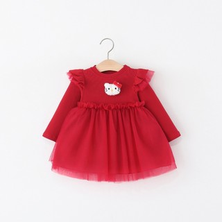 Váy dài tay bé gái dự tiệc váy tutu thời trang trẻ em phong cách Hàn thun cotton  D1197