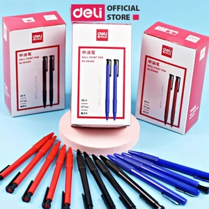 Combo 5 Bút Bi Bấm Văn Phòng 0.7mm Deli - 3 Màu (Xanh, Đỏ, Đen) - Đầu bấm thiết kế chống trượt tiện dụng - 6546S